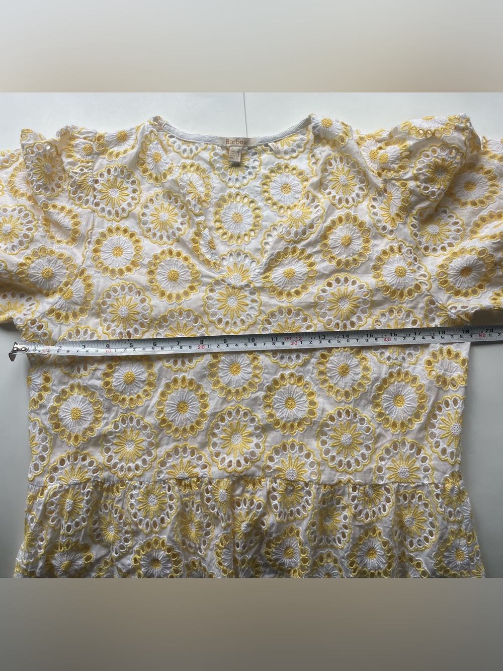 Barbour White Yellow Eyelet Embroidered Midi Dress Floral Cottagecore Boho US 8 - Picture 6 of 13